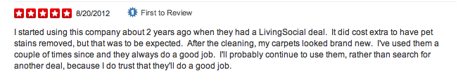 customer testimonial for get Clean Carpets and Tile